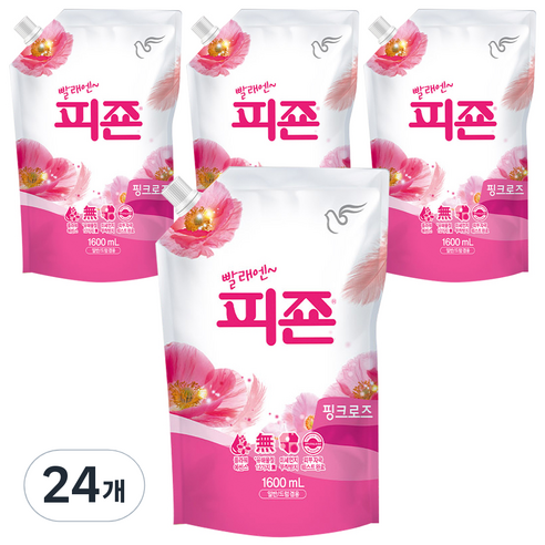 피죤 레귤러 섬유유연제 핑크로즈 리필, 1.6L, 24개