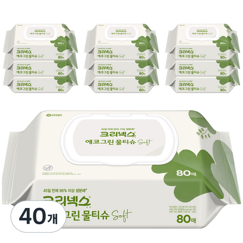 크리넥스 에코그린 소프트 물티슈 캡형, 80매, 40개