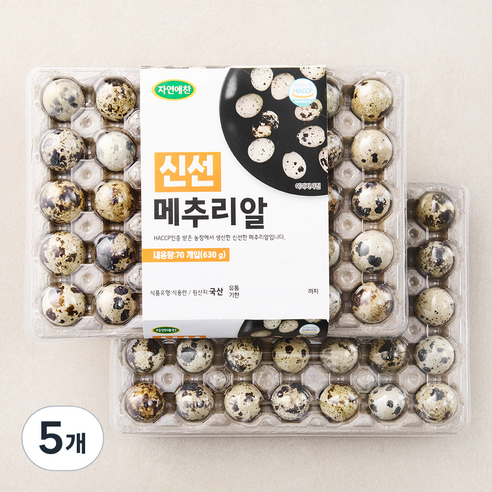자연애찬 신선 메추리알 70구, 630g, 5개