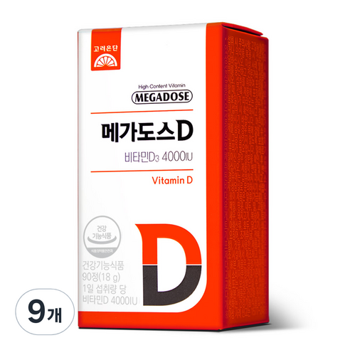 고려은단 메가도스D 비타민D3 4000IU 18g, 90정, 9개
