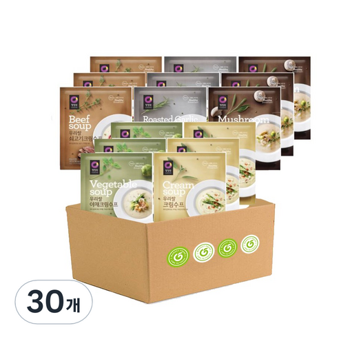 청정원 우리쌀 크림 수프 세트 (구운마늘 3개+쇠고기 3개+양송이 3개+야채 3개+크림 3개), 60g, 30개