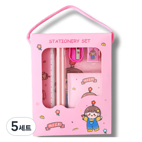 꼬까 학용품 캐릭터 문구세트, 핑크, 5세트
