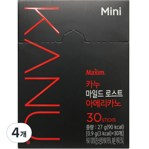 맥심 카누 마일드 로스트 아메리카노, 0.9g, 30개입, 4개
