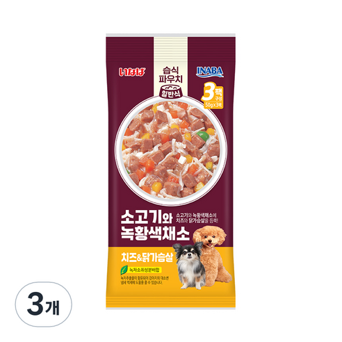 이나바 소고기와 녹황색채소 파우치 치즈&닭가슴살 QDR-114, 150g, 3개, 혼합맛(닭가슴살/소고기/치즈)