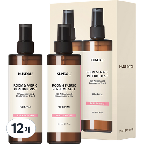 쿤달 퍼퓸 룸 앤 패브릭 베이비파우더 섬유 탈취제 본품, 300ml, 12개