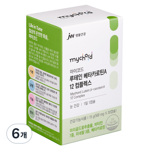 JW생활건강 마이코드 루테인 베타카로틴A 12 컴플렉스 15g, 6개, 30정
