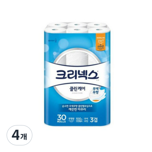 크리넥스 클린케어 3겹 30M, 30롤, 4개