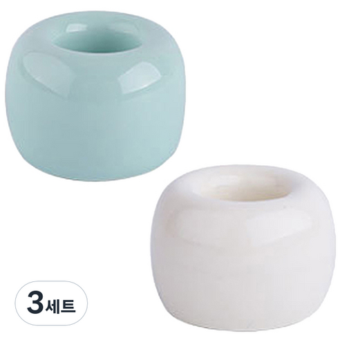 무지 도자기 칫솔꽂이, 그린 + 화이트, 3세트