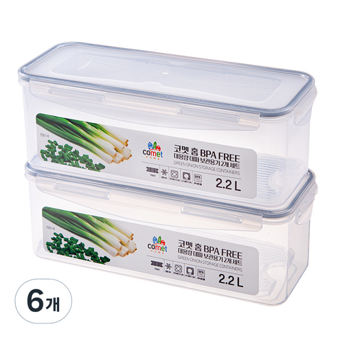 코멧 홈 BPA FREE 대용량 대파 보관용기 2.2L, 6개, 단품