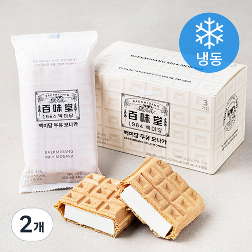 백미당 우유 모나카 아이스크림 (냉동), 140ml, 3개입, 2개