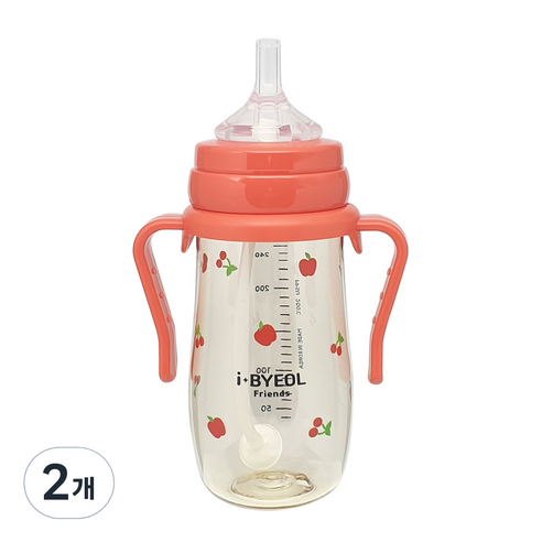 아이별프렌즈 PPSU 애플체리 추 유아 빨대컵 270ml, 레드, 2개