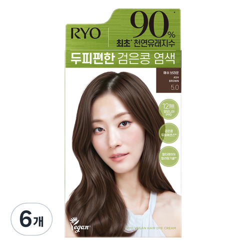 려 두피편한 검은콩 염색제 120g, 5.0 애쉬브라운, 6개