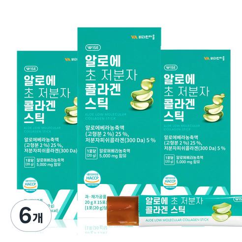 비타민마을 와이즈 알로에 초 저분자 콜라겐 젤리 스틱 15p, 15포, 300g, 6개