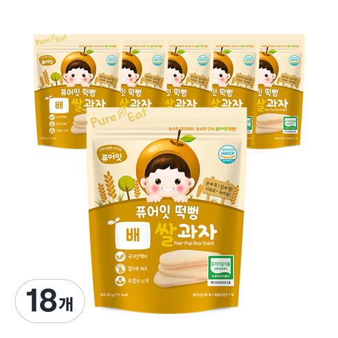 퓨어잇 떡뻥 쌀과자 30g, 쌀 + 배 혼합맛, 18개