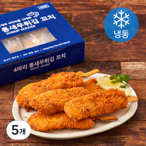지엔씨푸드 4마리 통새우튀김 꼬치 (냉동), 400g, 5개
