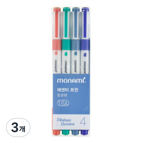 모나미 에센티 트윈 형광펜 4종 세트, 빈티지가든, 3세트