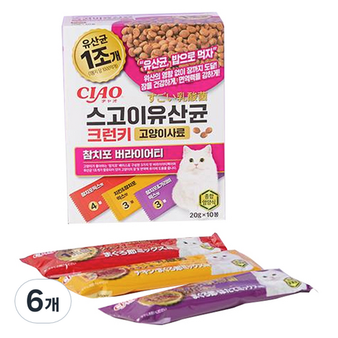 챠오츄르 전연령 고양이 CIAO 스고이유산균 크런키 참치포 버라이어티 P-245K 10p, 6개, 200g, 닭