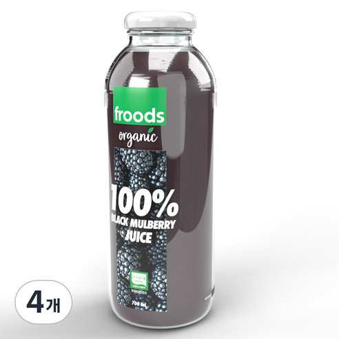 프루즈 유기농 블랙멀베리 착즙주스, 700ml, 4개