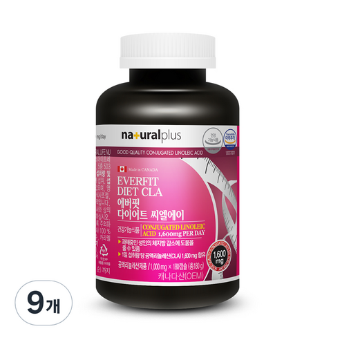 내츄럴플러스 에버핏 다이어트 씨엘에이 공액 리놀레산, 180캡슐, 9개