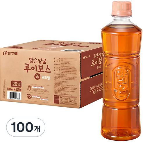 빙그레 맑은얼굴 루이보스차 무라벨, 500ml, 100개
