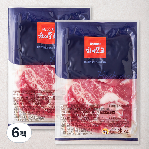 하이포크 한돈 목심 (냉장), 500g, 6팩