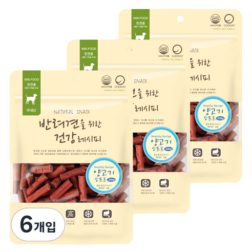 굿데이 반려견을 위한 건강레시피 져키, 양고기소프트, 300g, 6개