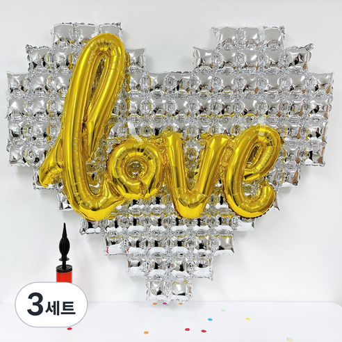 리빙다 러브 하트 풍선 세트, 골드 + 실버, 3세트