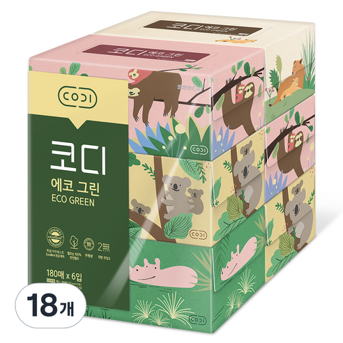 코디 에코그린 각티슈 2겹, 180매, 18개