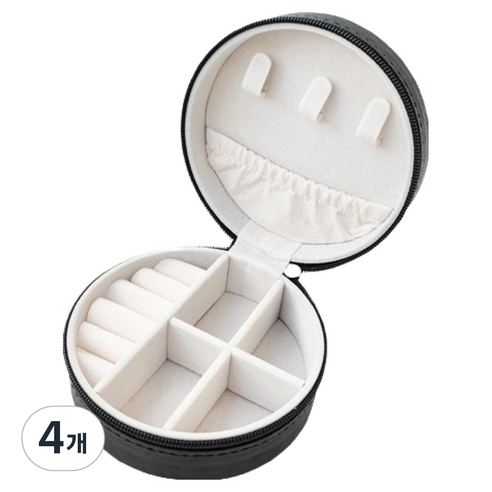 세컨드베스트 원형 귀여운 반지 귀걸이 악세사리보관함 9.8 x 9.8 x 5 cm, 블랙, 4개