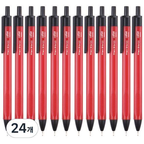 코멧 삼각 그립 중성 젤 펜 0.5mm, 레드, 24개