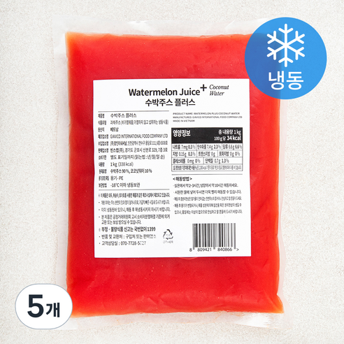 빈스랩 수박주스 플러스 (냉동), 1kg, 5개