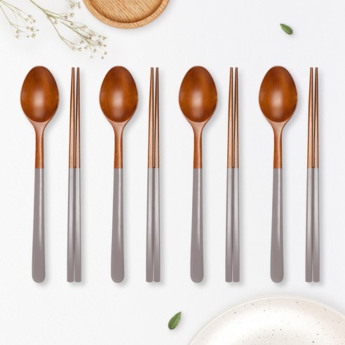 라온누리 옻칠 자연애 우드수저세트, 그레이, 숟가락 4p + 젓가락 4p