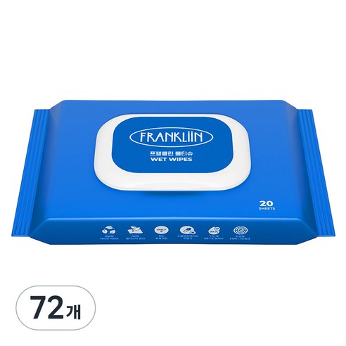 프랭클린 휴대용 물티슈 캡형, 75g, 20매, 72개