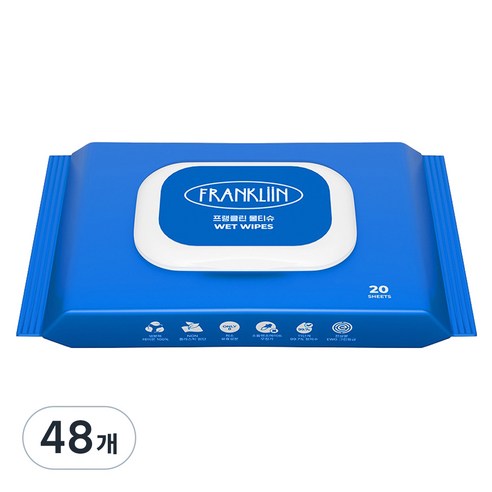 프랭클린 휴대용 물티슈 캡형, 75g, 20매, 48개