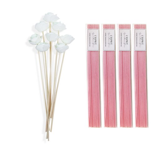 레스쁘리 미니로즈 조화 8p + 디퓨저 스틱 40p, 조화 (그린), 스틱 (핑크), 1세트