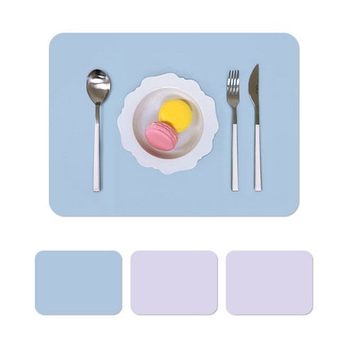 어나더 가죽 식탁매트 라운딩사각 리콰드로 4P, 연블루(앞) + 연보라(뒤), 30 x 45 cm, 4개