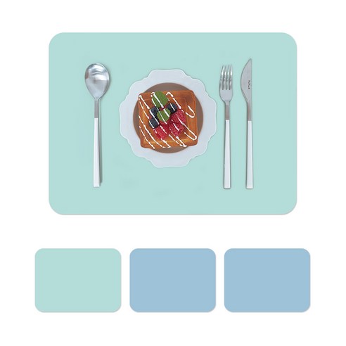 쾌청 어나더 가죽 식탁매트 라운딩사각 리콰드로 4p, 라이트그린 + 블루, 30 x 45 cm, 1개