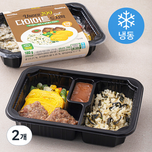 굽네 299 다이어트 도시락 부지깽이 나물밥 & 납작쫄깃 떡갈비 (냉동), 180g, 2개