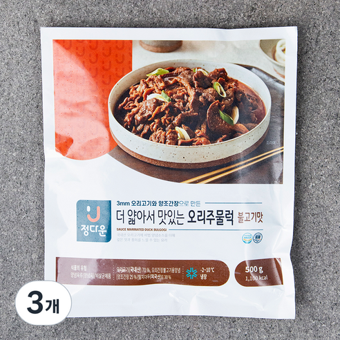정다운 더 얇아서 맛있는 오리주물럭 불고기맛, 3개, 500g