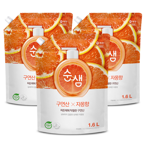 순샘 구연산 자몽 주방세제 리필, 1.4L, 3개