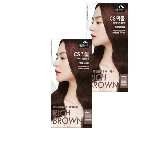 꽃을든남자 CS먹물 프리미엄 헤어 칼라크림 염모제, N5 진한갈색, 2개