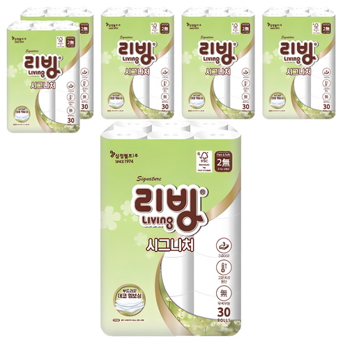 리빙티슈 시그니처 3겹 고급롤화장지, 30m, 30개입, 6개