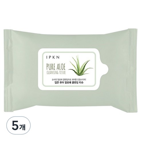입큰 휴대용 퓨어 알로에 클렌징 티슈, 20매입, 5개