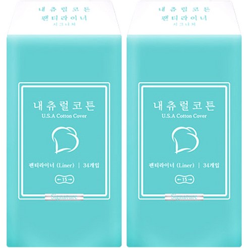 내츄럴코튼 시그니처 팬티라이너, 일반, 34개입, 2팩