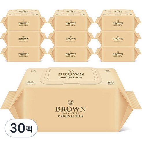 브라운 오리지널 플러스 아기물티슈 캡형 55평량, 55g, 10개입, 30개
