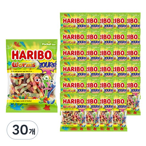 하리보 웜즈사우어 젤리, 100g, 30개