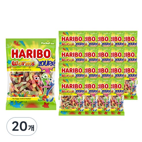 하리보 웜즈사우어 젤리, 100g, 20개