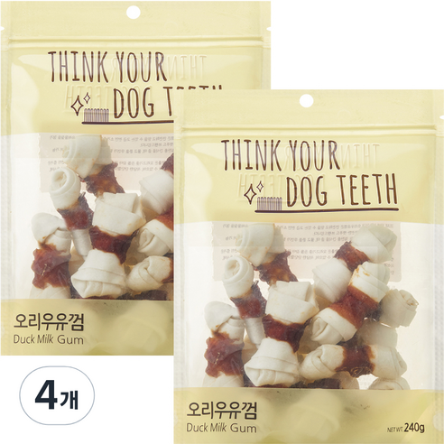 더주스 Think your dog teeth 딩고 소가죽 강아지 껌 소 15p, 오리우유껌, 240g, 4개