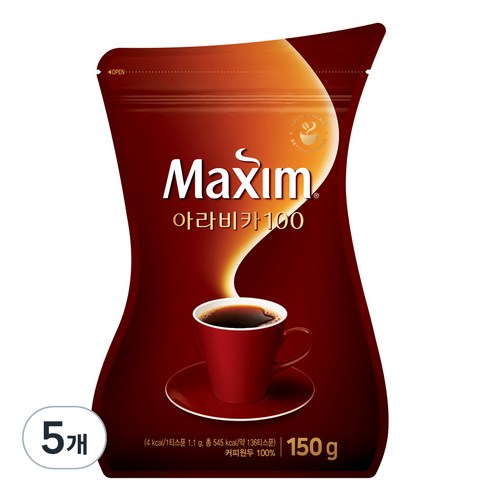 맥심 아라비카 100, 150g, 1팩, 5개