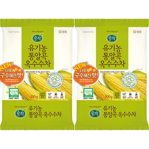 순작 유기농 통알곡 옥수수차, 500g, 2개